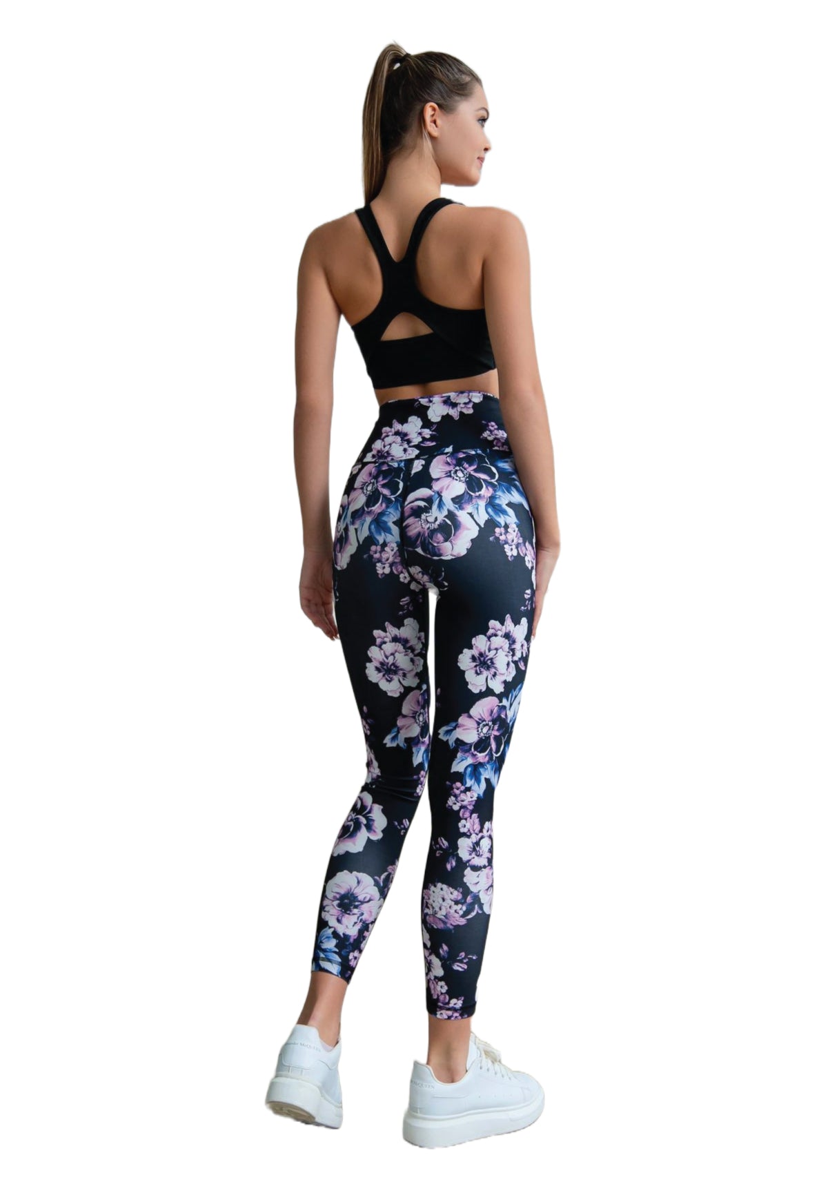 334 Leggings hauts à la taille en noir, bleu, ventilateur rose