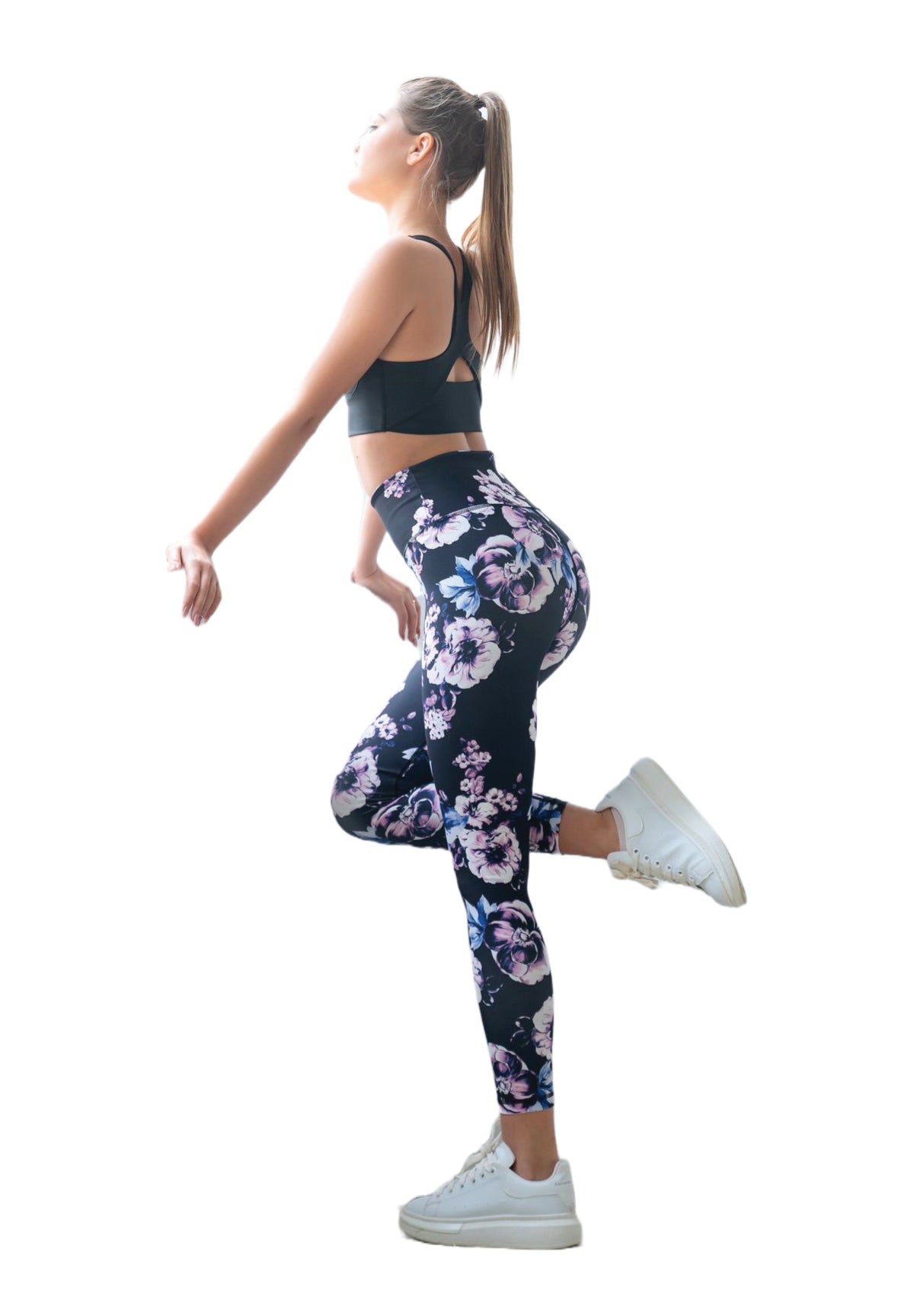 334 leggings in vita alta in ventola nera, blu, rosa