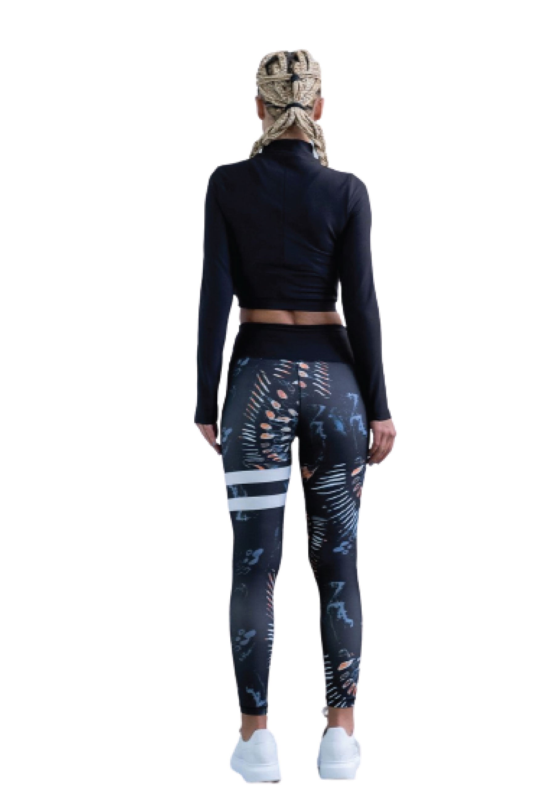 1163 leggings in vita extra alta in nero e blu con strisce