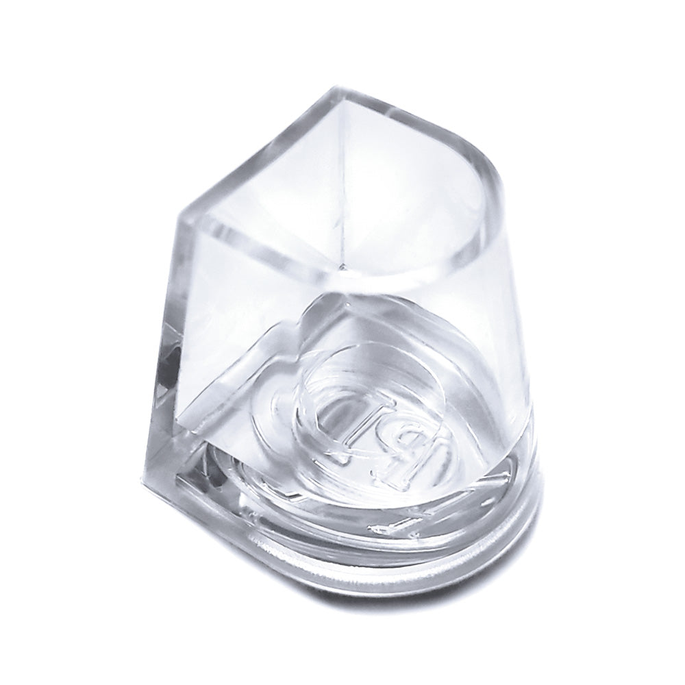 Ein transparenter Kunststoffdeckel auf weiß ähnlich dem Absatzschoner SF 5/6cm von Portdance für Tanzschuhe.