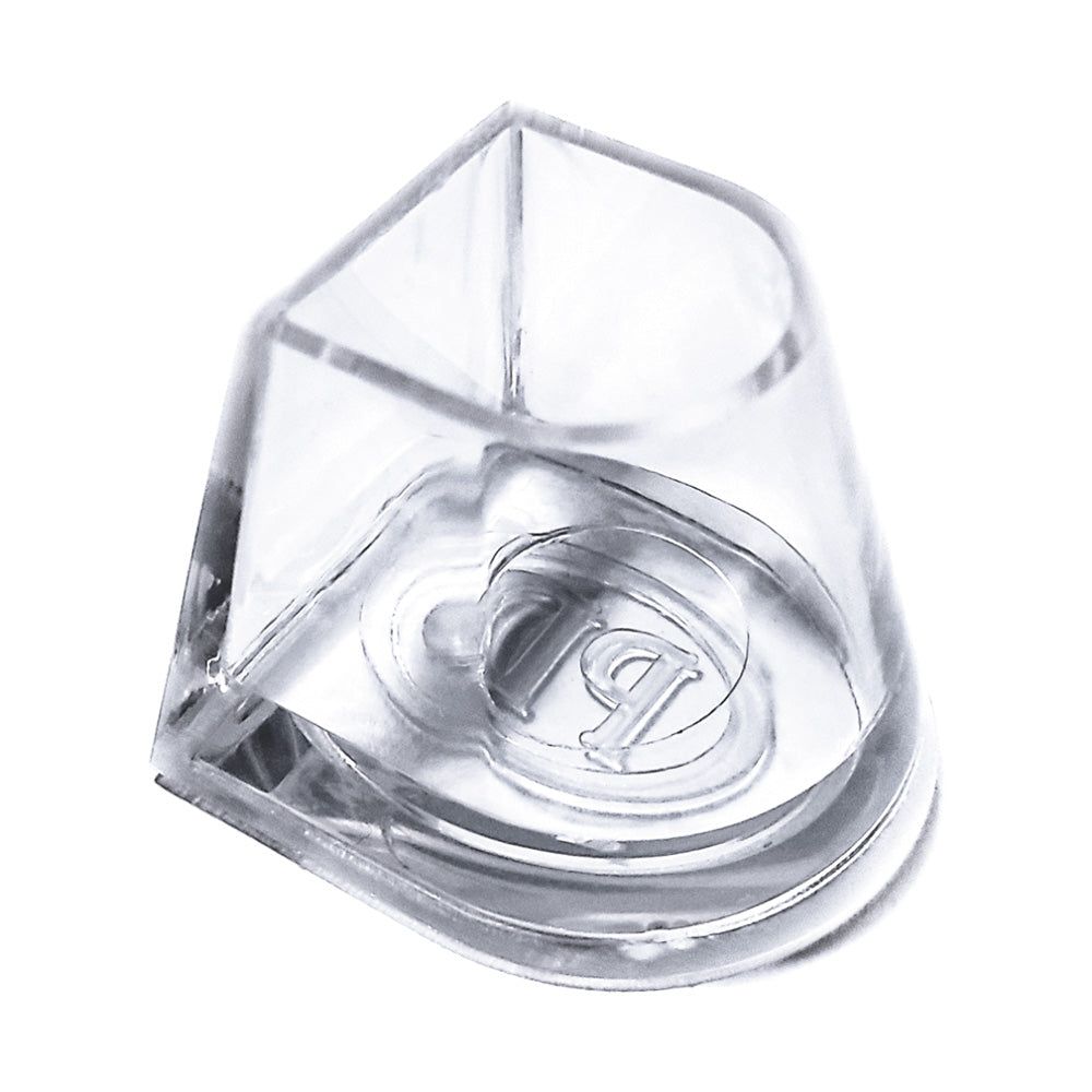 Ein transparenter Winkelmesser aus Kunststoff, ideal für Kreative, die Präzision lieben, wie die Absatzschoner Flare-Schuhe von Portdance.