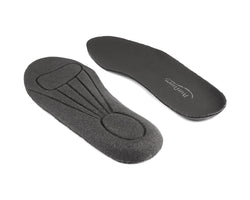 Zwei PD035 Tanzschuhe für Anfängertänzer, schwarz mit Polsterung, von oben auf weißem Hintergrund abgebildet.