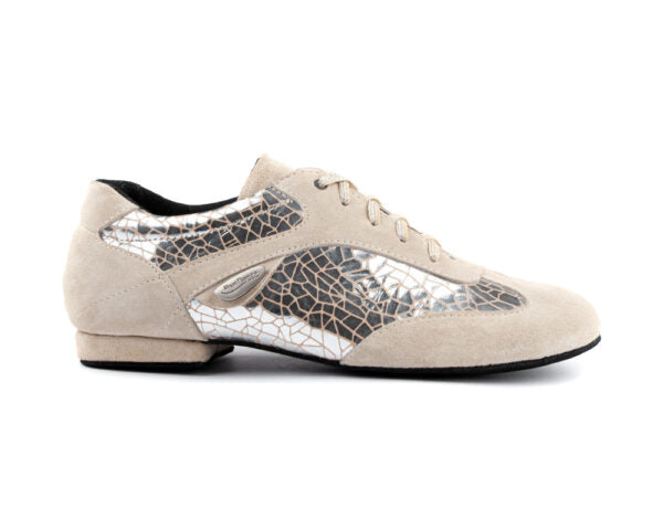 PD08 Chaussures de danse Fashion en Silver Craquelê avec semelle en daim