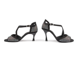 Portdances PD507 Tanzschuhe Black Nubuck/Stones glitzern mit Strasssteinen auf Riemchenabsätzen mit mittlerer Höhe.