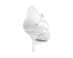 Rückansicht der Portdance PD801 PRO Tanzschuhe in White Glitter mit glitzernder Sohle auf weißem Hintergrund.