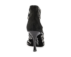 Rückansicht der Portdance PD804 B Tanzschuhe in Schwarz/Weiß Schlange mit dünnem Stilettoabsatz.