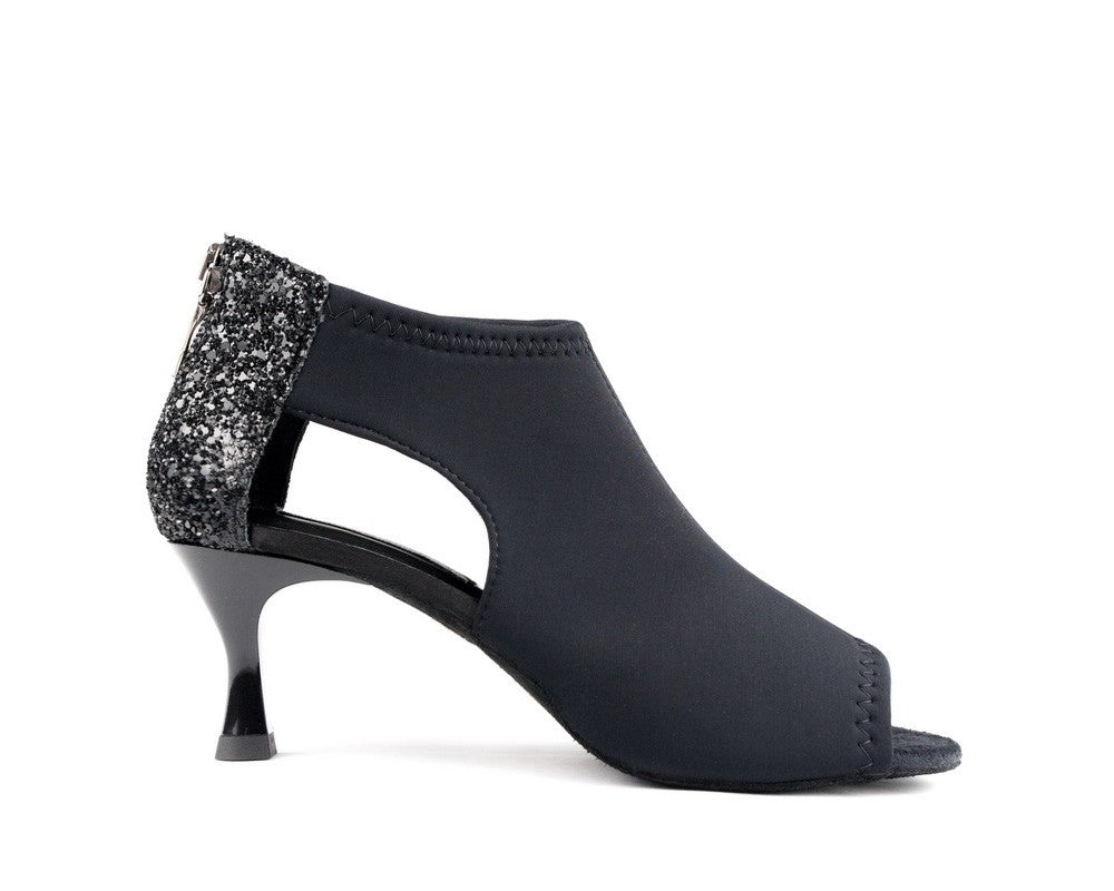 PD810 NEOPRENE Tanzschuhe von Portdance in Schwarz, offene Spitze mit glitzerndem Absatz, ideal für Salsa-Nächte.