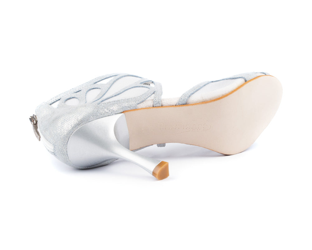 Portdance's Silberne PDNEO 808 Tanzschuhe mit Neolite-Sohle, seitliche Ansicht.
