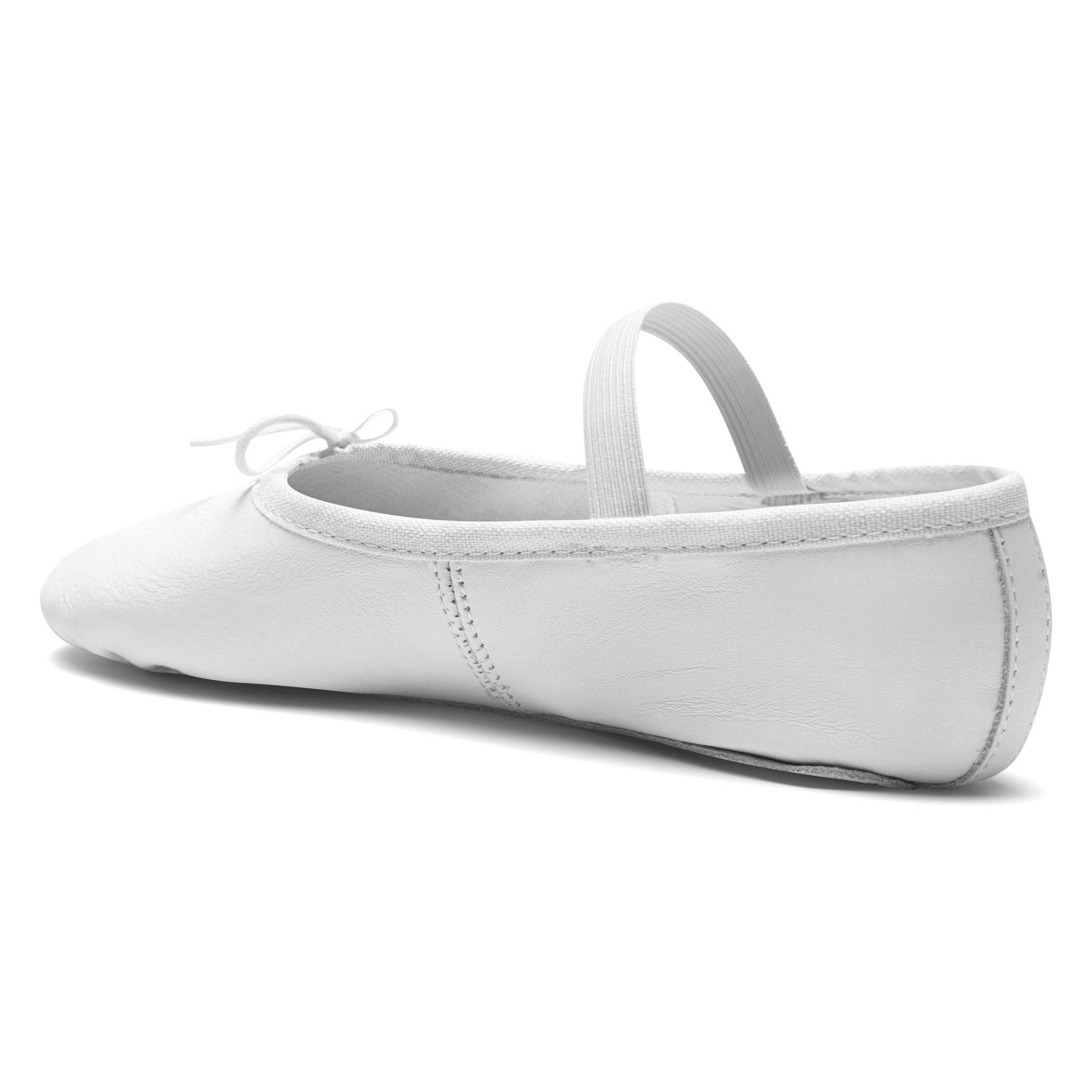 Weißes 1003 Ballettschläppchen Leder von Rumpf mit Gummizug und kleiner Schleife, perfekt für Anfänger, Rückansicht.