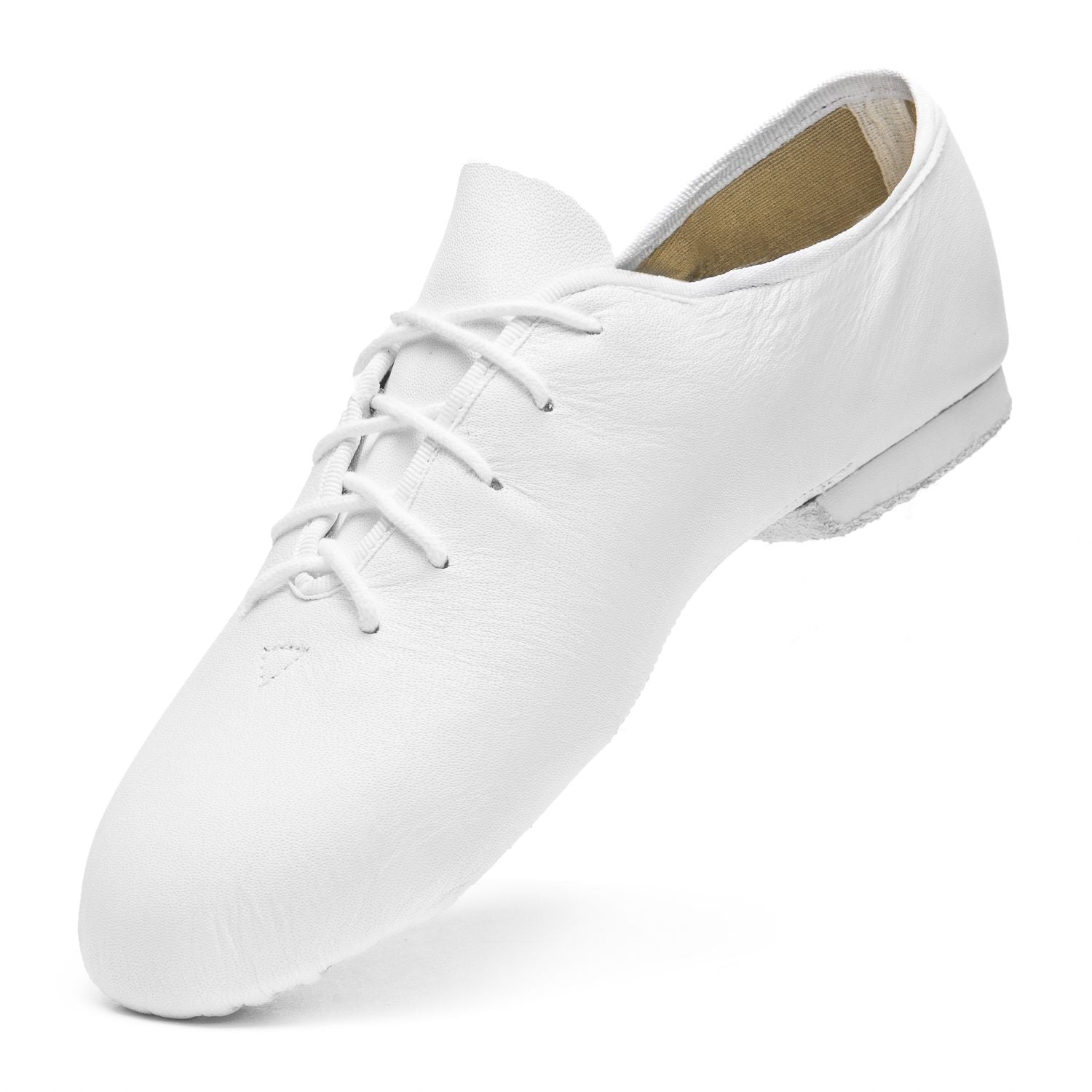Rumpf 1270 Basic II Jazzschuhe in Weiss mit gesplitter Sohle, seitlich gezeigt, bieten bequemen Tragekomfort.