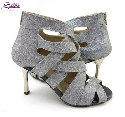 S-G11 Shaula Tanzschuhe in Silberglitzer von Dancing Queens: perfekte Riemchen-Heels für Gesellschaftstänzer.